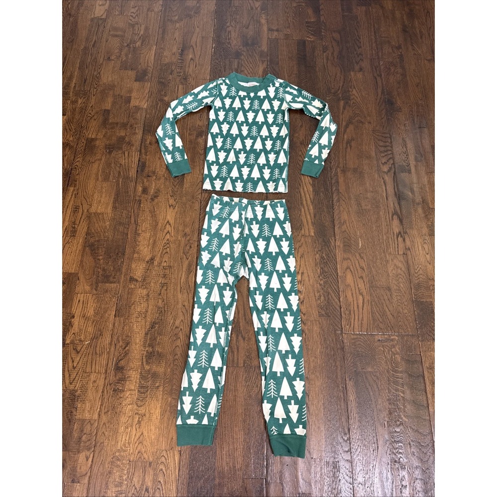 Hanna Andersson Holiday Trees Organic Cotton Pajama Set Green White Kids 6-7 120